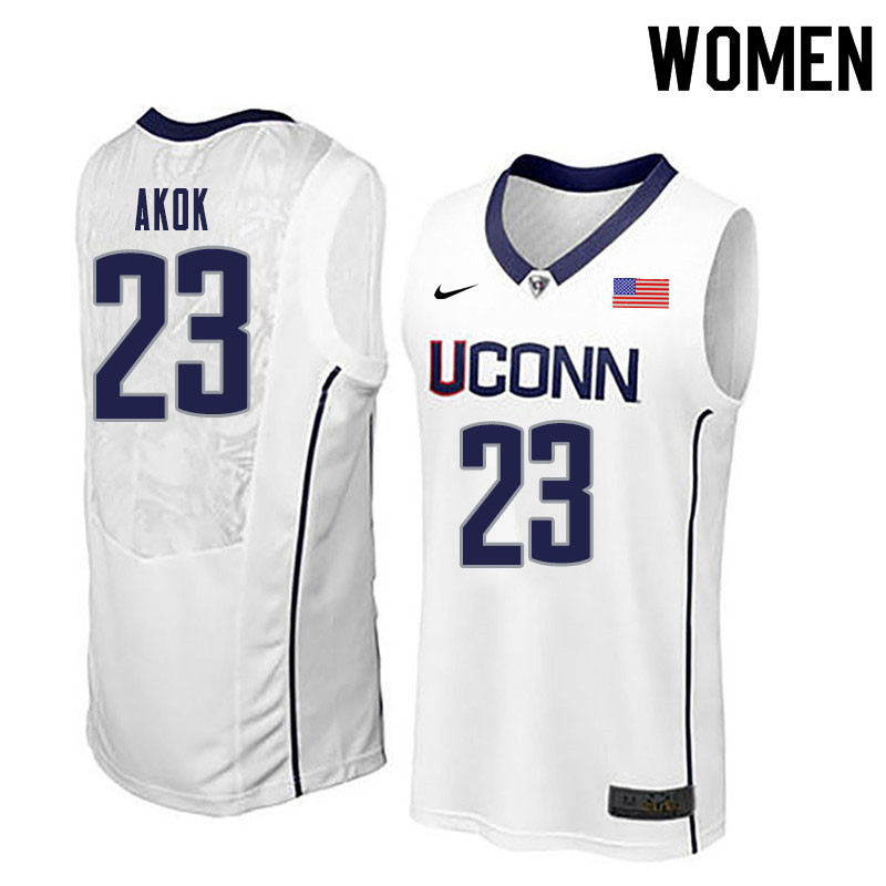 Women #23 Akok Akok Uconn Huskies College Basketball Jerseys Sale-White - Click Image to Close